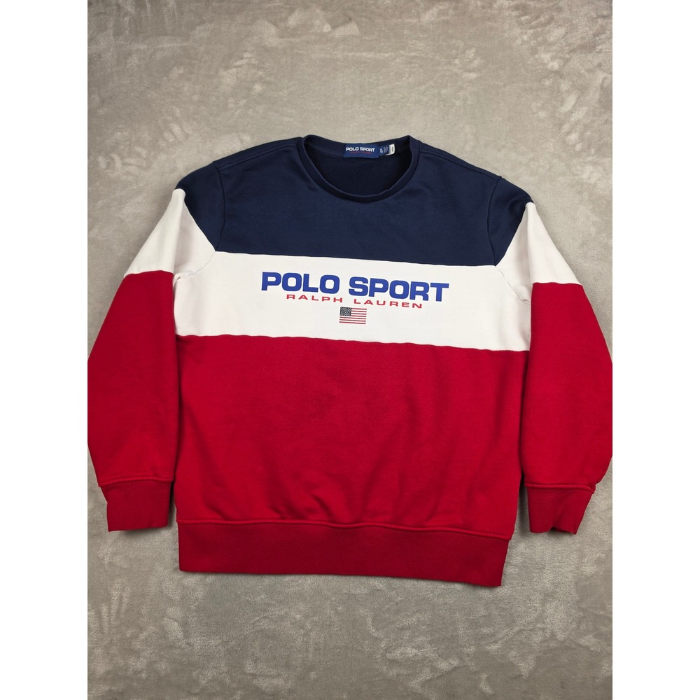 Polo Sport Sweatshirt Mens XL Red Blue White Colorblock Crewneck Fleece *Read
